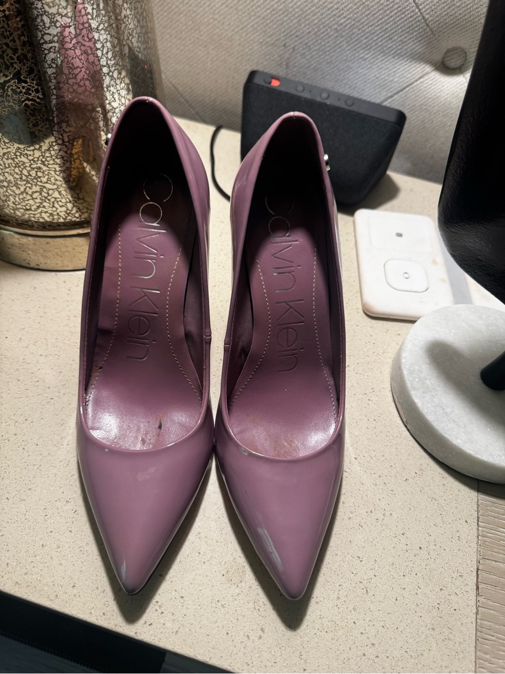 Calvin Klein Dusty Mauve Patent Pointed Toe Pumps